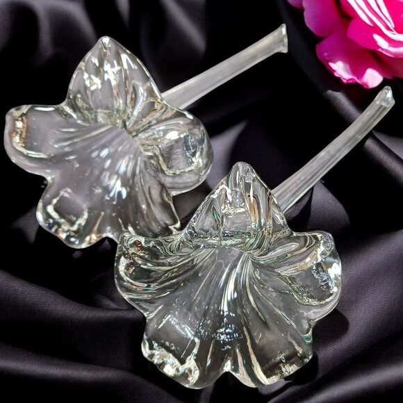 Vintage Murano-Style Hand-Blown Glass Lilies  Set of 2 Elegant Art Glass Flowers - Picture 1 of 8